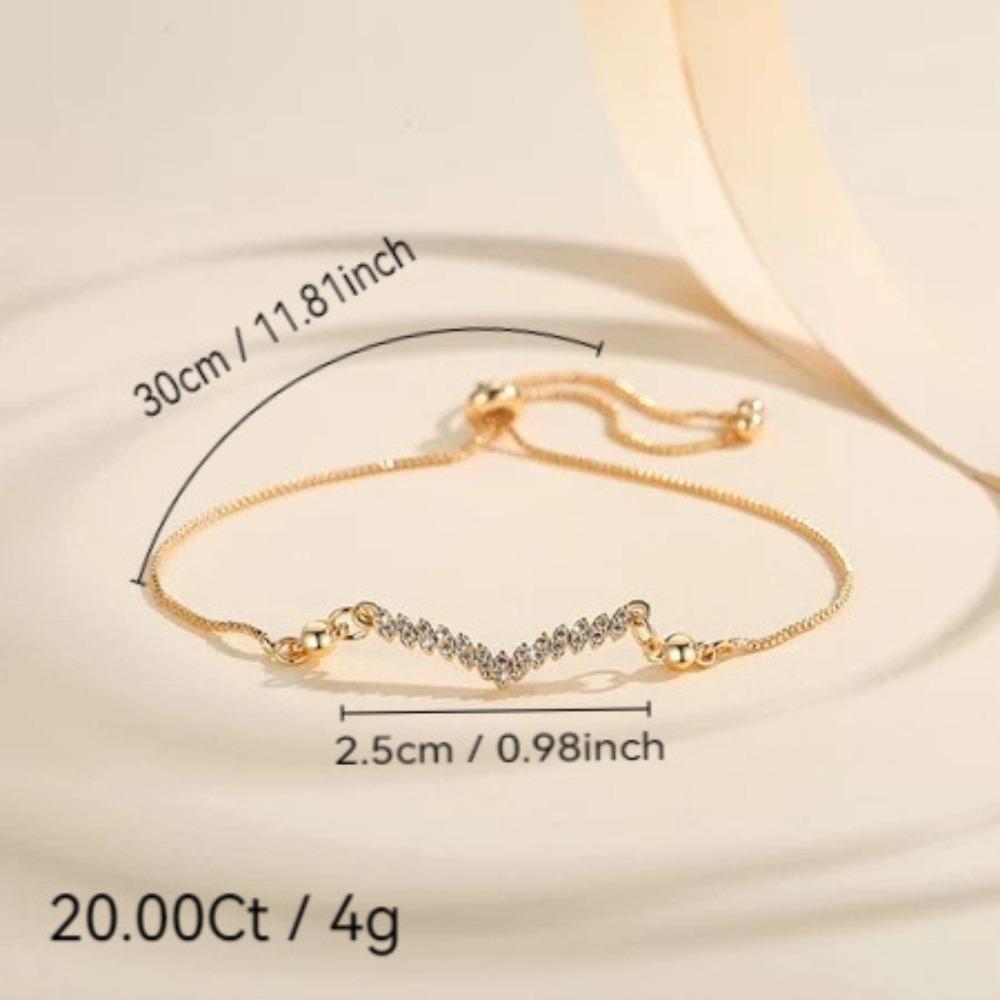V Shape Bracelet Gold Plated Copper Zircon Push Pull Chain Hot Selling Hand Jewelry for Women