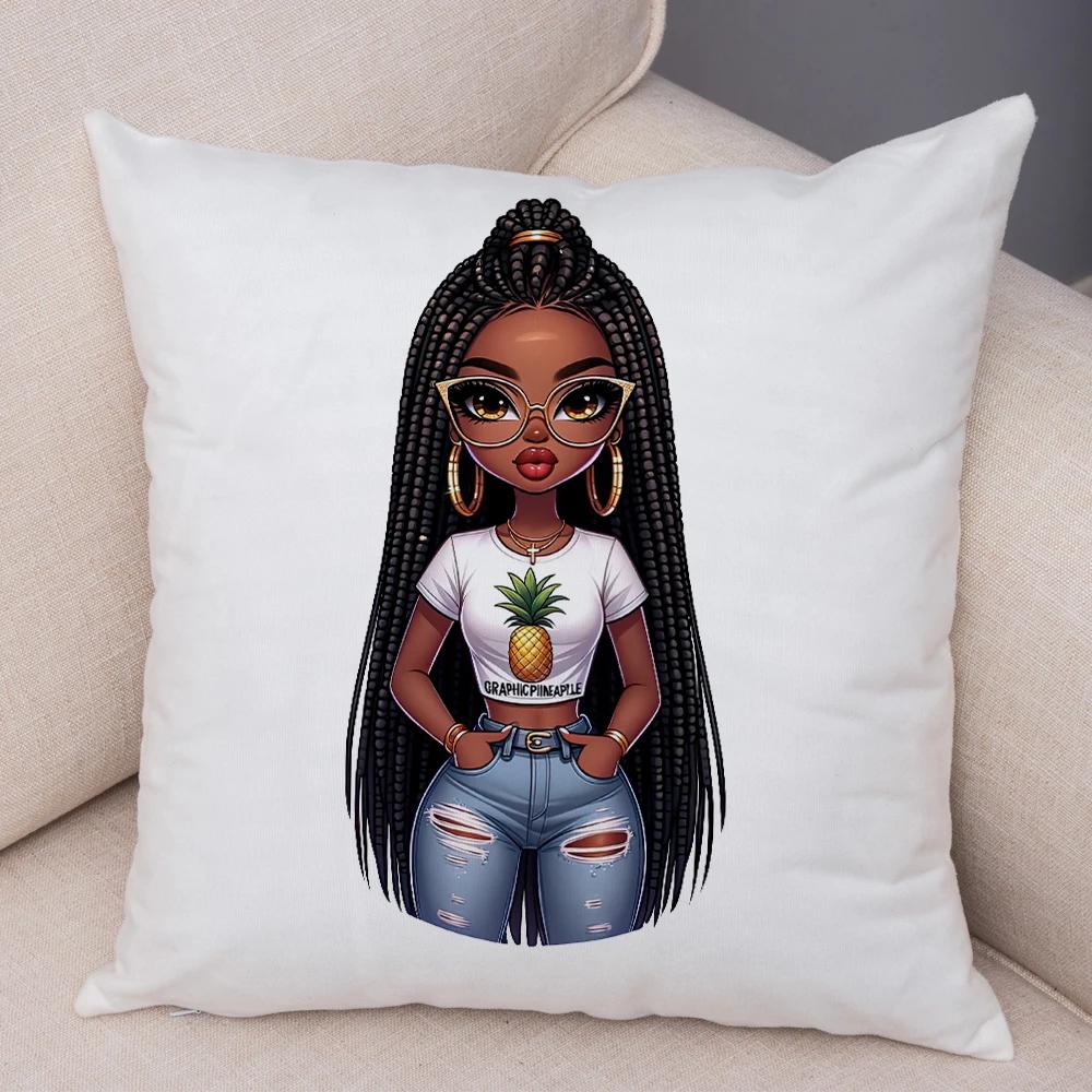 Мода Мультяшная Африканская Девушка Наволочка Мягкая Плюшевая Наволочка для Подушки для Дивана Домашний Декор Милая Черная Женщина Наволочка для Подушки