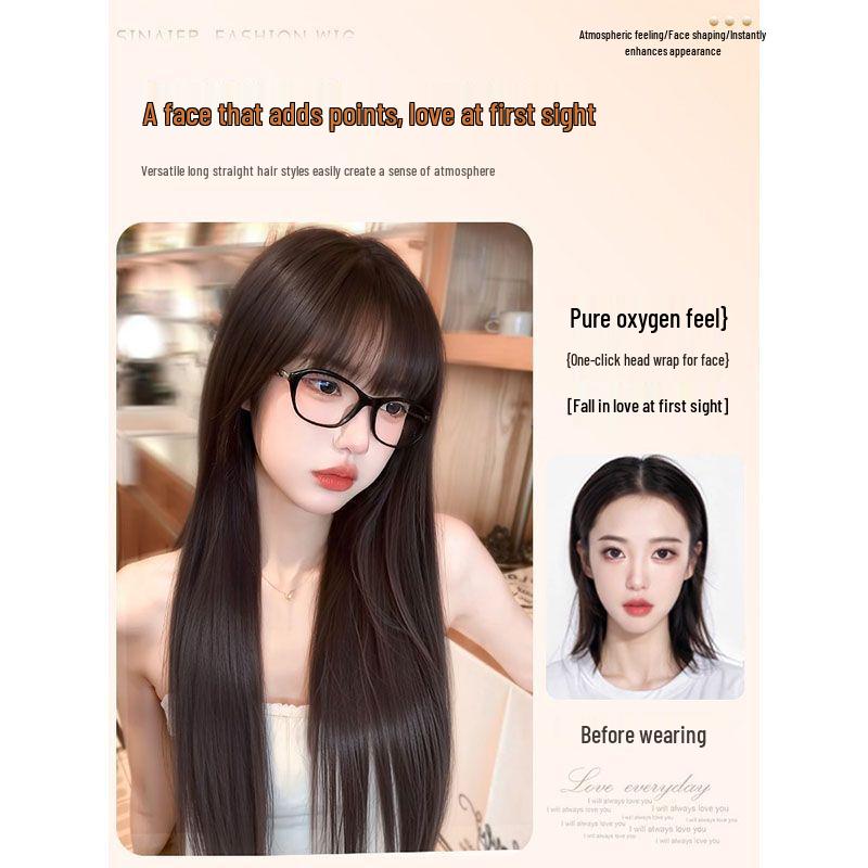 Натуральная черная длинная прямая синтетическая парика – Невидимая, бесшовная, пышная, увеличивающая объем, для повседневной носки для женщин