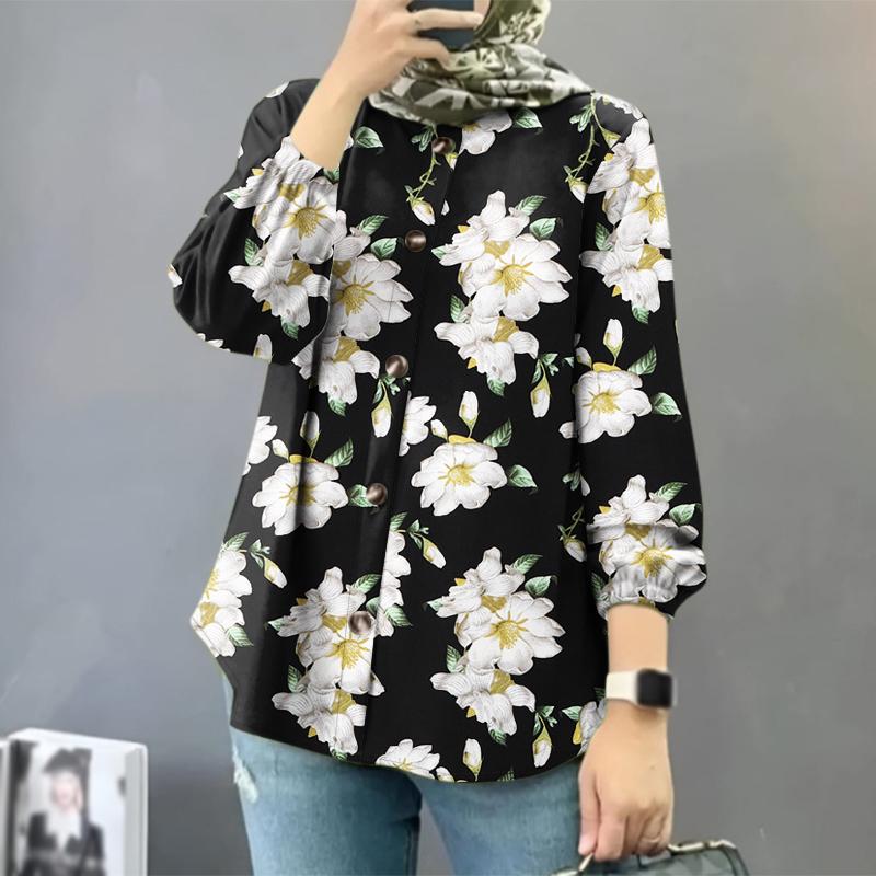 ZANZEA Women Casual Round Neck Long Sleeve Floral Print Blouse