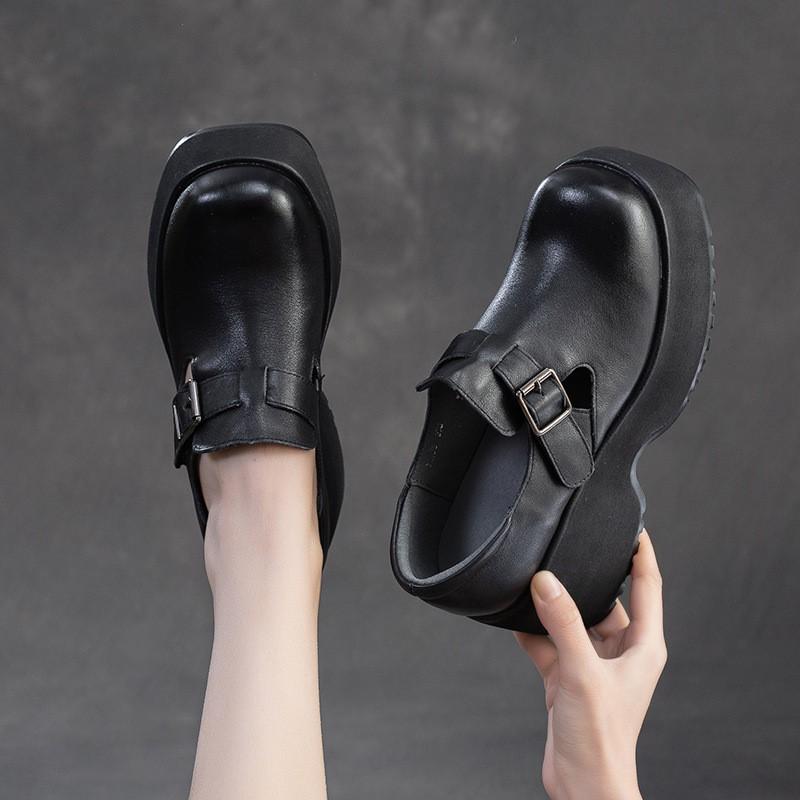 GKTINOO Genuine Leather Square Toe Women's Shoes 2025 Spring New Pumps Simple Thick Sole Casual Comfortable Platform Shoes
