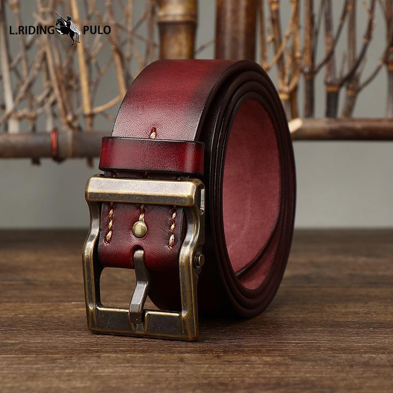 High-end Light Luxury Retro Pure Handmade First Layer Cowhide Belt Men's Fashionable All-match Genuine Leather Belt