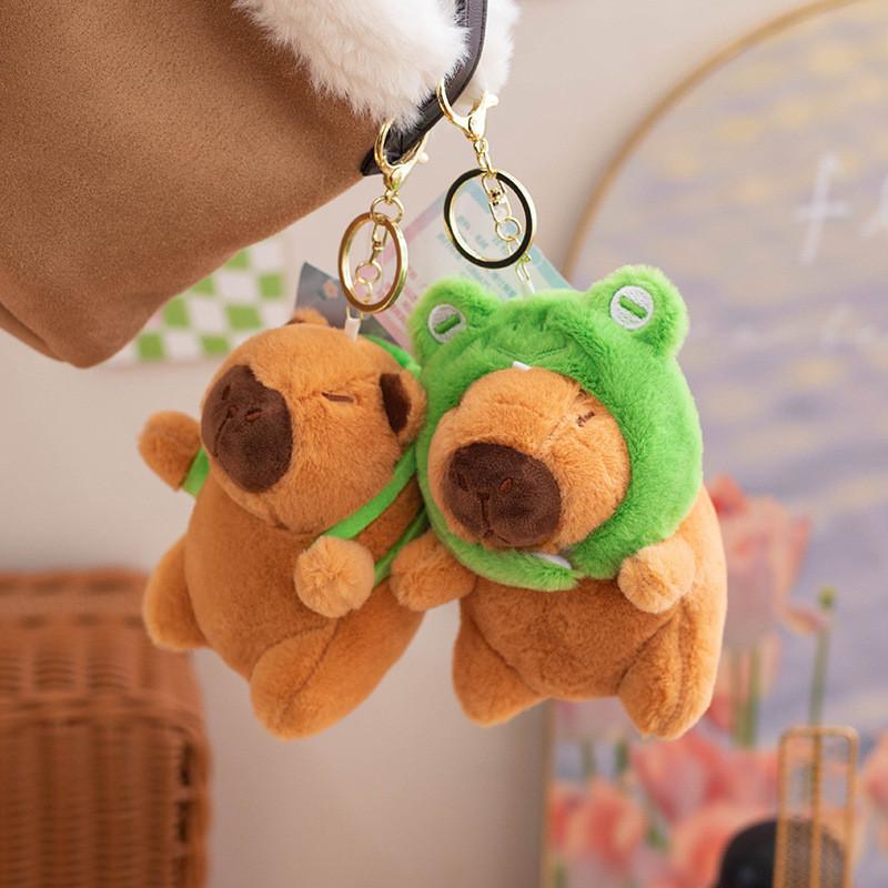 Orange Hat Frog Capybara With Backpack Plush Keychain Toy Decoration Pendant