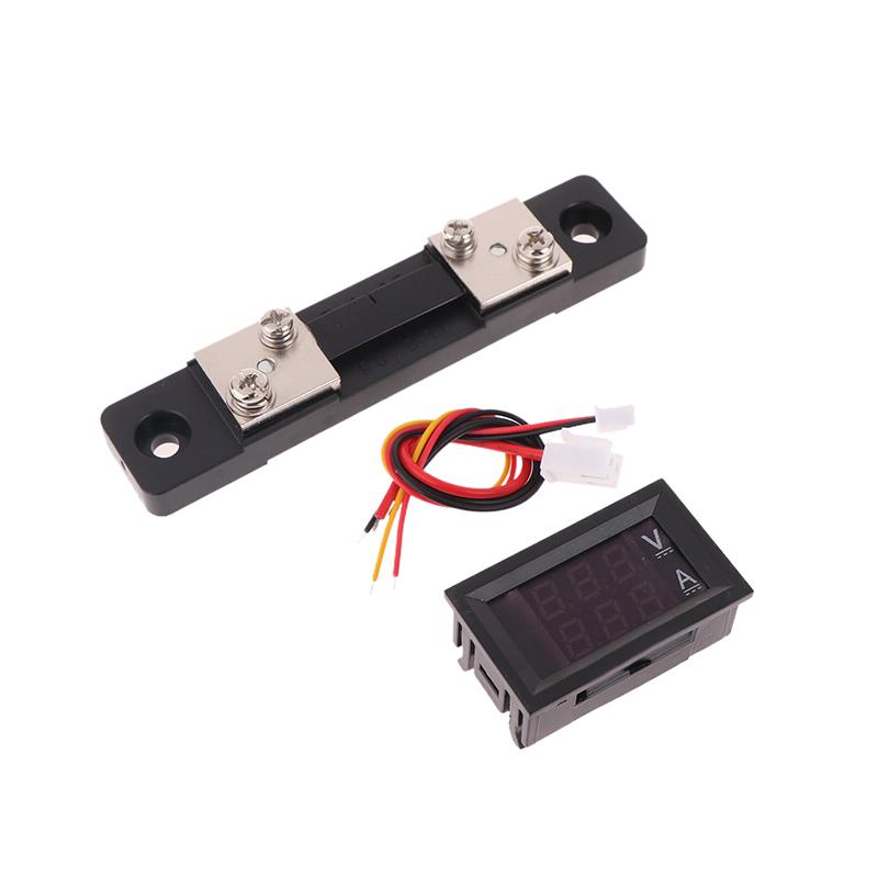 Mini Digital Voltmeter Ammeter DC 0-100V 50A Amp Volt Voltage Current Meter Detector Tester 0.28" Dual LED Display Gauge + Shunt