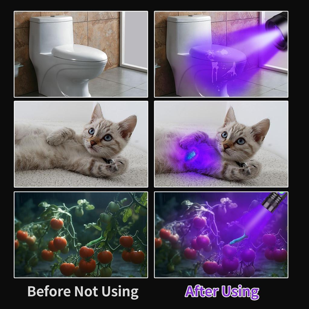 Powerful UV Flashlight, Black Light, USB Rechargeable, 395nm Mini Black Light, Portable Handheld UV Light with Adjustable Focus, LED Ultraviolet