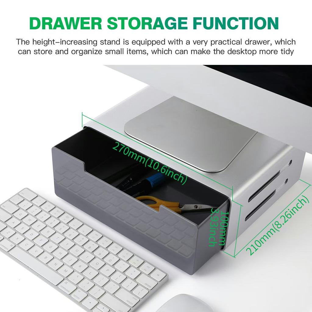 L26-1 Computer Monitor Laptop Stand Riser Aluminum Alloy Desktop Organizer with Drawer