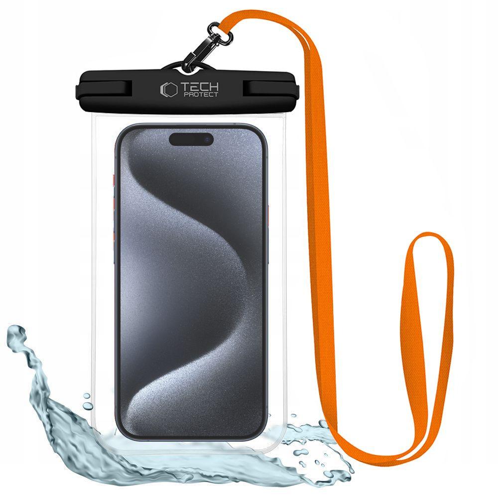 Waterproof case for smartphones up to 6.9" - black and orange
