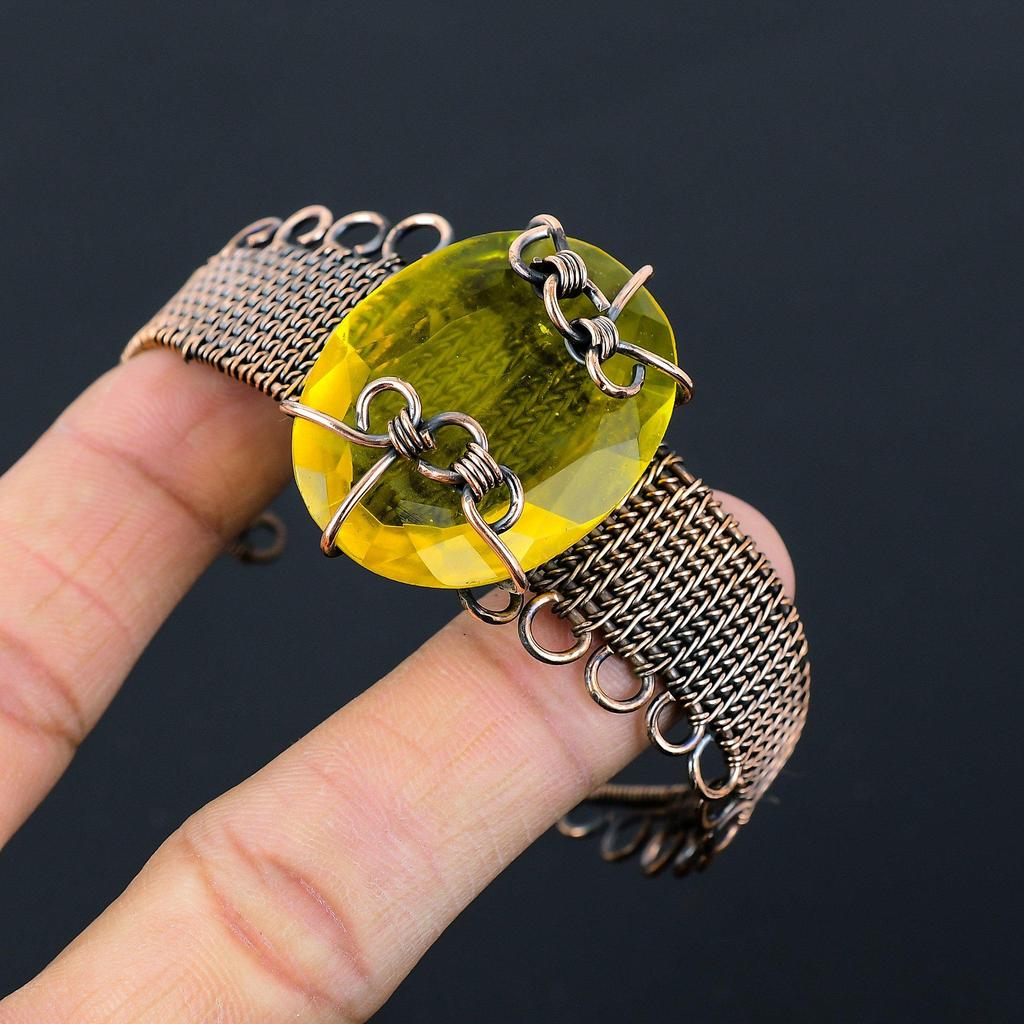 Цитрин, драгоценный камень, чистая медная проволока, завернутая в манжеты/браслет ручной работы, ювелирные изделия