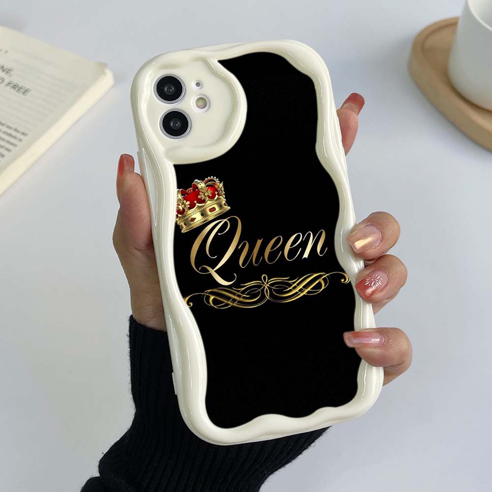 Чехлы для телефонов iPhone 11, 12, 13, 14, 15 Pro Max 7, 8 Plus Infinix Hot 40 Realme C55 C35 OPPO A17 A30 King Queen, эксклюзивный мягкий чехол с кремовым узором