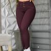 Women Pants High Waist Slim Fit Zipper Button Closure Solid Color Pockets Soft
