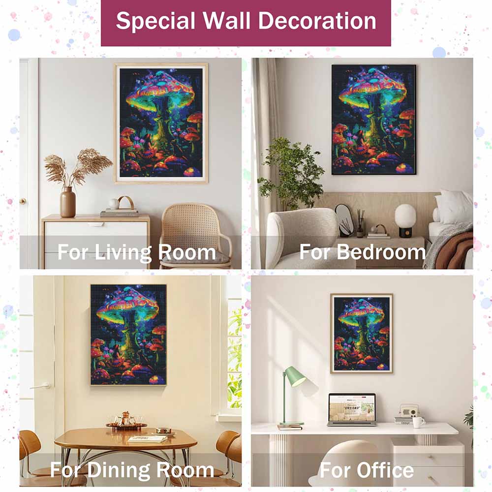 Diamond painting DIY kit colorful glowing fantasy mushroom forest art for home room wall decoration