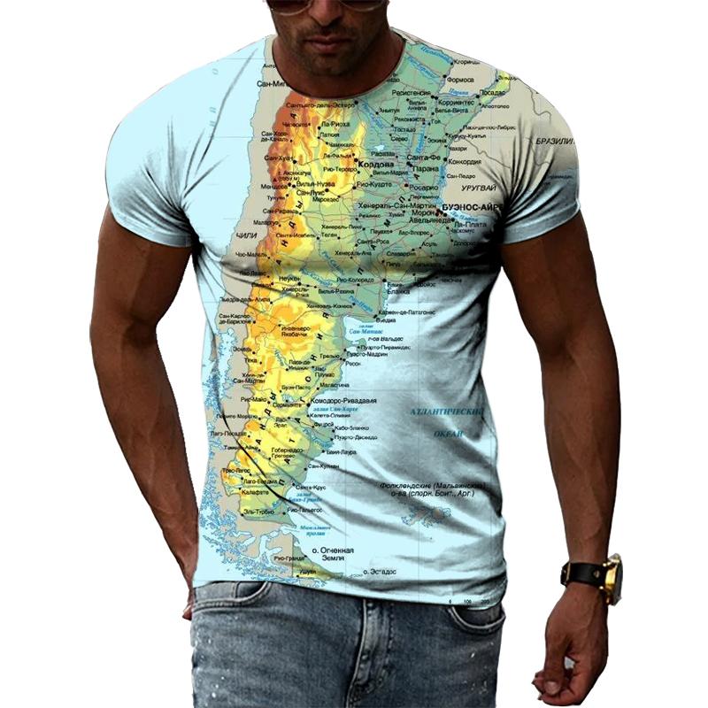 Летние мужские футболки с 3D принтом в стиле хип-хоп Harajuku, футболки с круглым вырезом и короткими рукавами, природные пейзажи, карта и флаг Чили