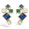 [P5995] - Gold Plated 'Sissi' Blue Green Gold Earrings - 20x11 Mm