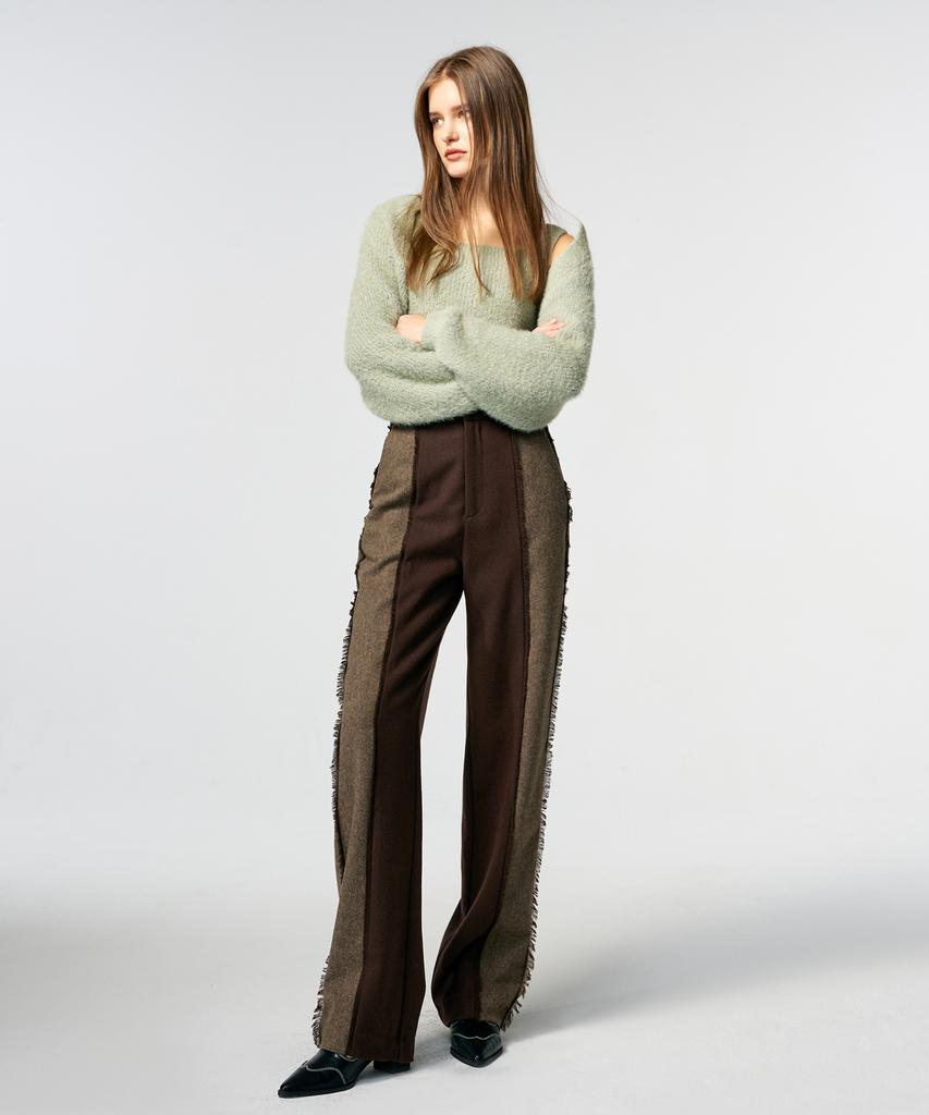 ETMON Color Block Fringe Pants Brown