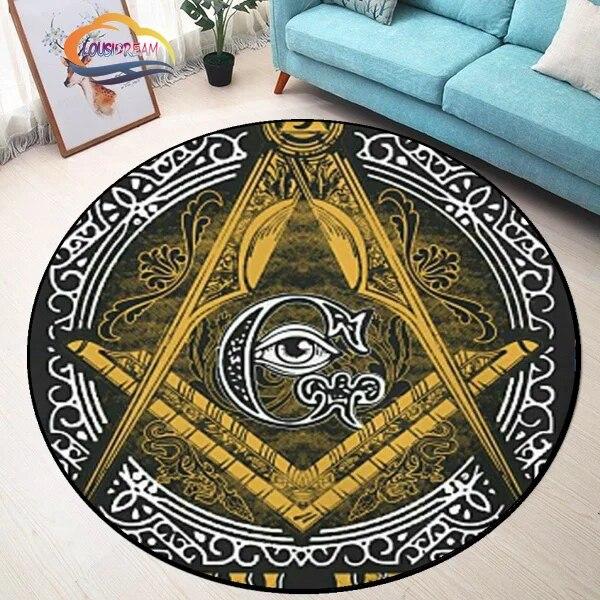 Masonic Round Carpet Freemasonry Non-slip Rug Freemason Living Room Large All Seeing Eye S Tea Table or Chair Mat