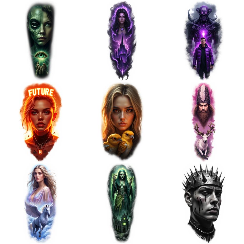 9 шт. Временные татуировки Реалистичные временные татуировки Демоническое существо Лицо пришельца Космический исследователь Для бедер плеч Взрослый