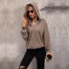 Autumn Women's Blouse Solid Color Comfortable Casual Long Sleeve Hooded Tops