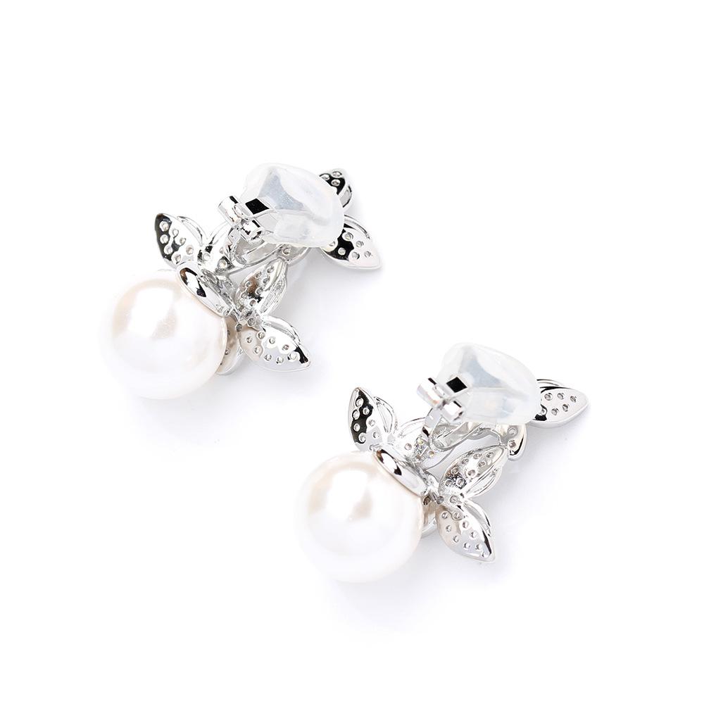 High-end wedding dress, wedding earrings, diamond-encrusted, exquisite butterfly pearl earrings, temperament, versatile earrings, ear clips, women