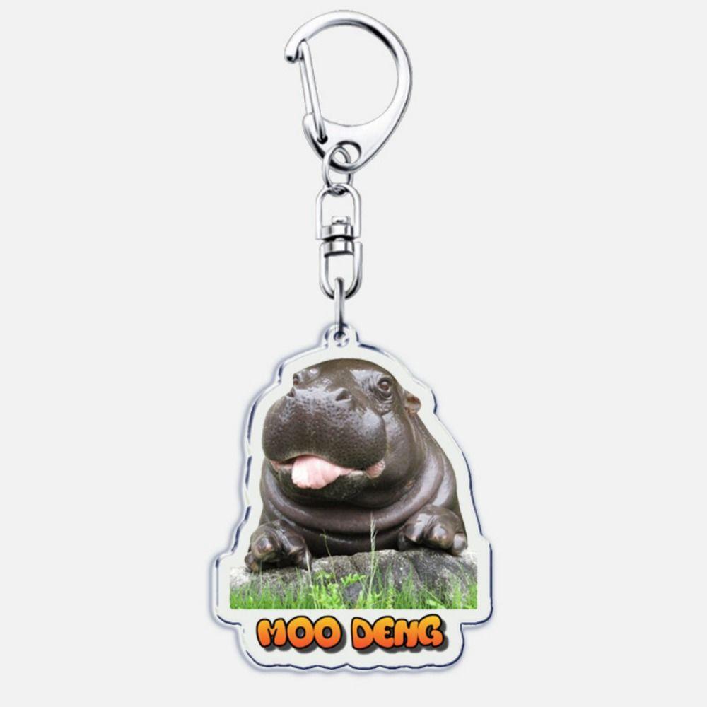 Moo Deng Baby Hippo Acrylic Keyring Funny Pesto Penguin Pygmy Pendant Bag Pendant