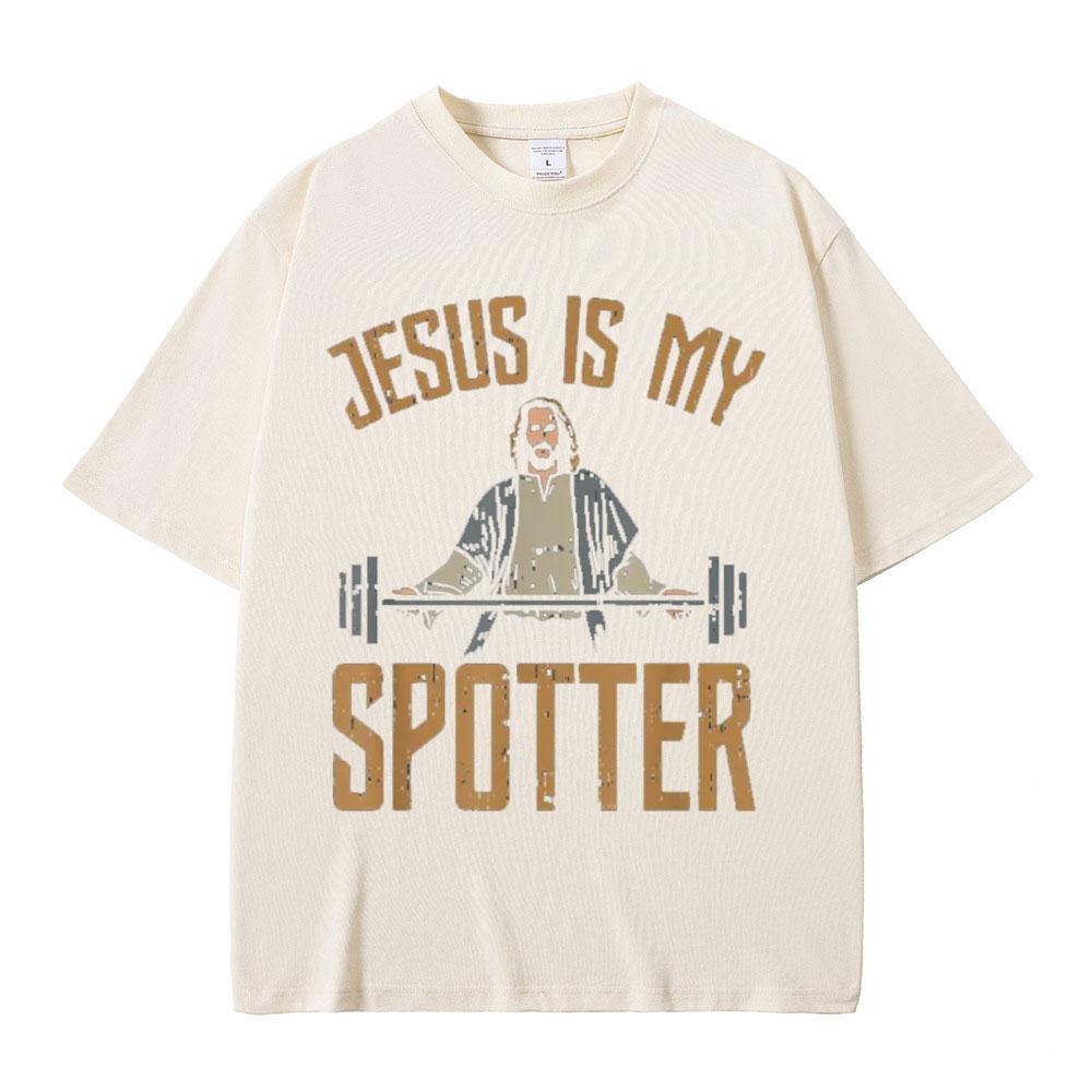 Funny Jesus Is My Spotter Christ Gym T Shirt Unisex's Harajuku Vintage T Shirts Cotton O-Neck Oversized T-shirts Streetwear Unisex