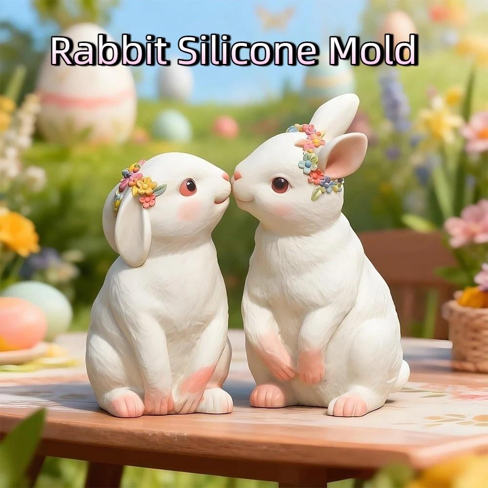 Форма силиконовая для поделок из бетона, милый кролик, 3D, ручной работы, DIY, животное, антипригарная, lovely, для мыла, кролик, пасхальный декор
