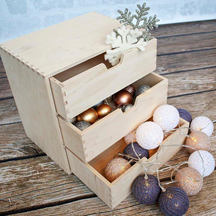 Mini Commode en Bois - Creative Deco - 3 Tiroirs - Coffre Beige Parfait à Décorer Peindre