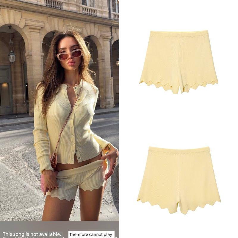 Zbzr Spring New Women Clothes Western Style Fashion Single-Breasted Knitted Long Sleeve Finger Fit Design Top Casual Shorts