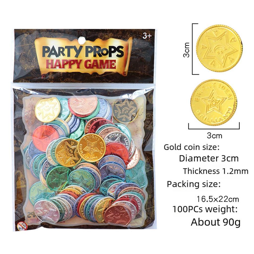 100pcs Retro Pirate Coin Party Supplies Gift Kids Favor Birthday Toys Halloween Decor Fake Treasure Plastic Game Coin