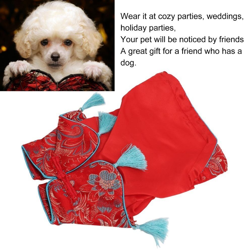 Floral Print Dog Tang Costume Elastic Cuff Pet Qipao Dress Holiday Gathering