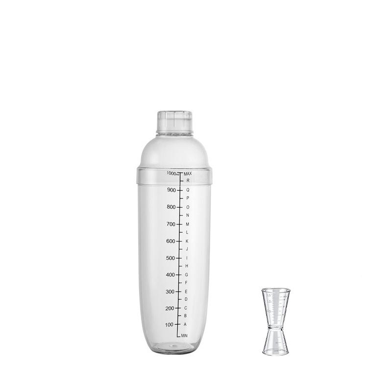LMETJMA Plastic Cocktail Shaker Set Drink Mixer with Marker Clear Drink Shaker and Measuring Jigger Set Ounce Cup JT25