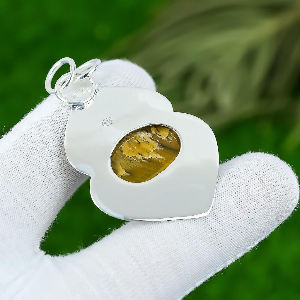 Натуральный камень Тигровый глаз Индийские украшения Подвеска из стерлингового серебра 925 пробы для женщин