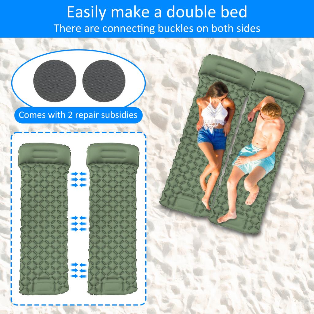 190cm Inflatable Mat Outdoor Camping Sleeping Pad Ultralight Thicken with Built-in Pillow & Pump Air Ma for Travel Hiking