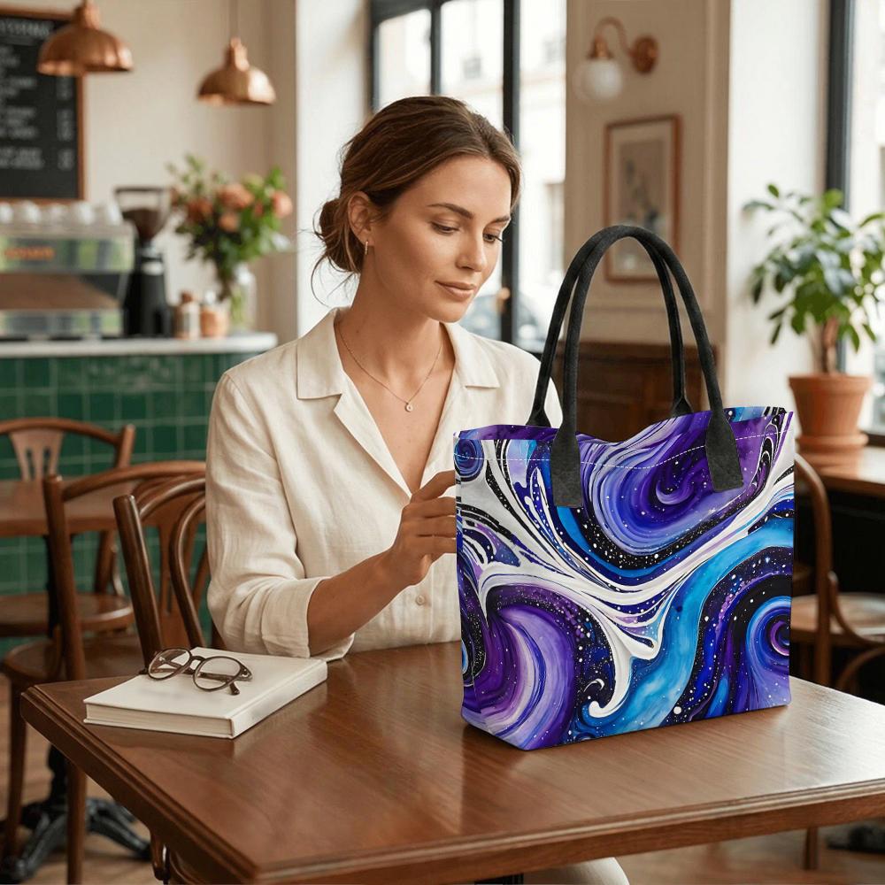 Purple Galaxy Print Canvas Tote Bag Large Capacity Shoulder Bag for Daily Shopping Travel Women Fashion Portable Handbag