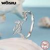 WOSTU Real 925 Sterling Silver Seashell Open Ring For Women Shiny Green Zircon Ocean Party Rings Holiday Gift