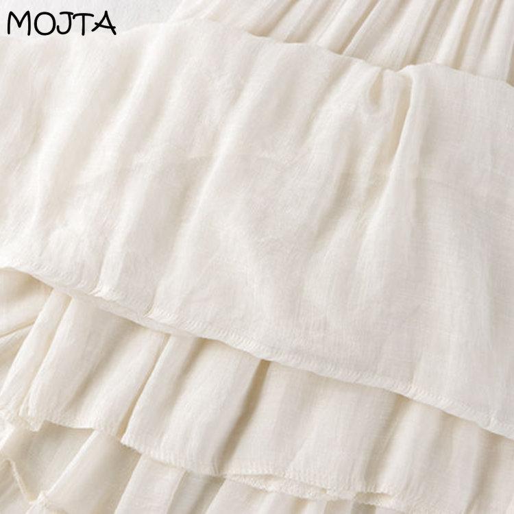 MOJTA Mid Skirt Spring Summer Women's Elastic High Waist Skirt A-line Skirt