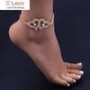 Inlaid With Diamond Embrace Double Heart Anklet Female Lucky Heart Lovely Multi Row Diamond Foot Ornaments