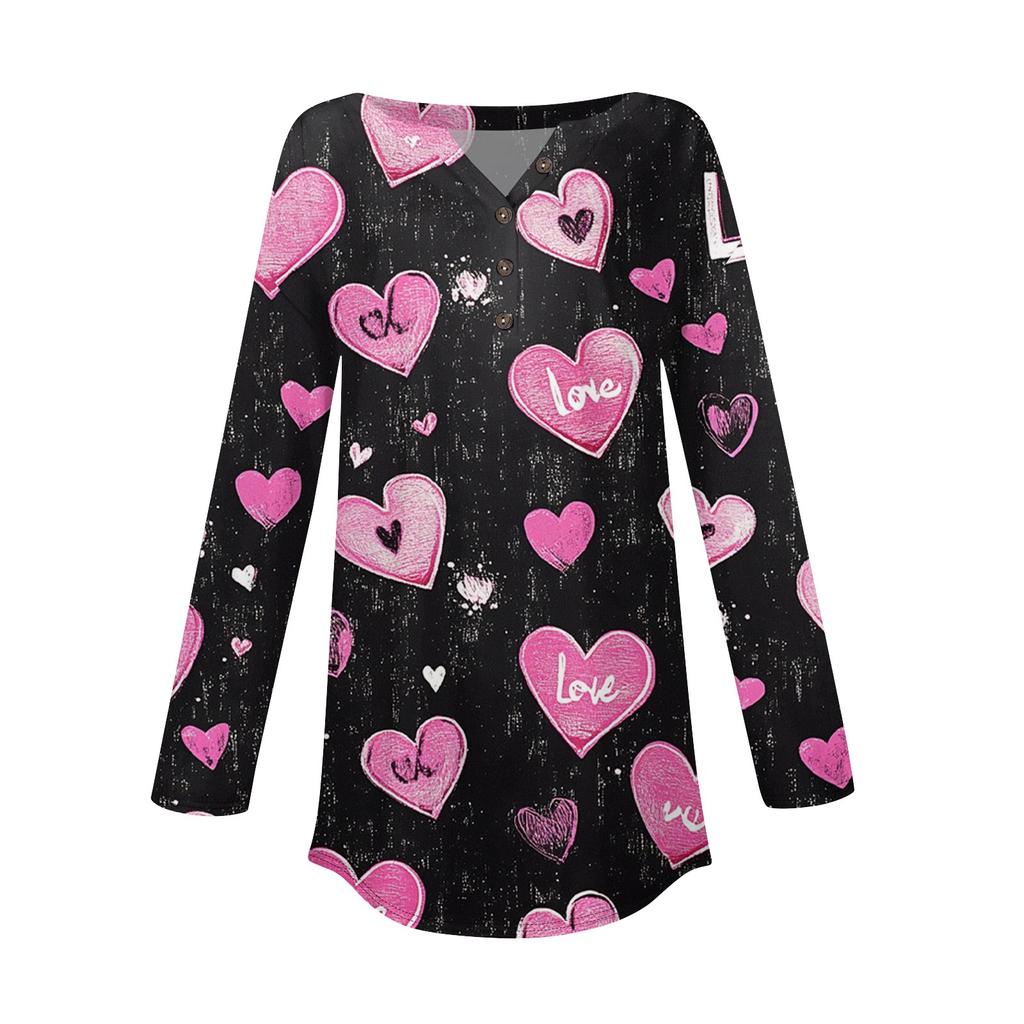 Женская мода свободный воротник на пуговицах с принтом длинный рукав футболка топы пуловер