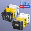 6 In 1 4 USB 2 Type C 3.1A Charging Fast Wall Charger For iPhone Samsung Xiaomi  Oppo Mobile Phone Adapter