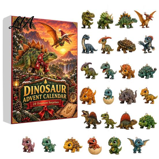 Durable Acrylic Christmas Tree Decor 24 Days Dinosaur Advent Calendar 2026, Cute 2D Collectible Toy Set Figures Countdown Calendar, Holiday Gifts for
