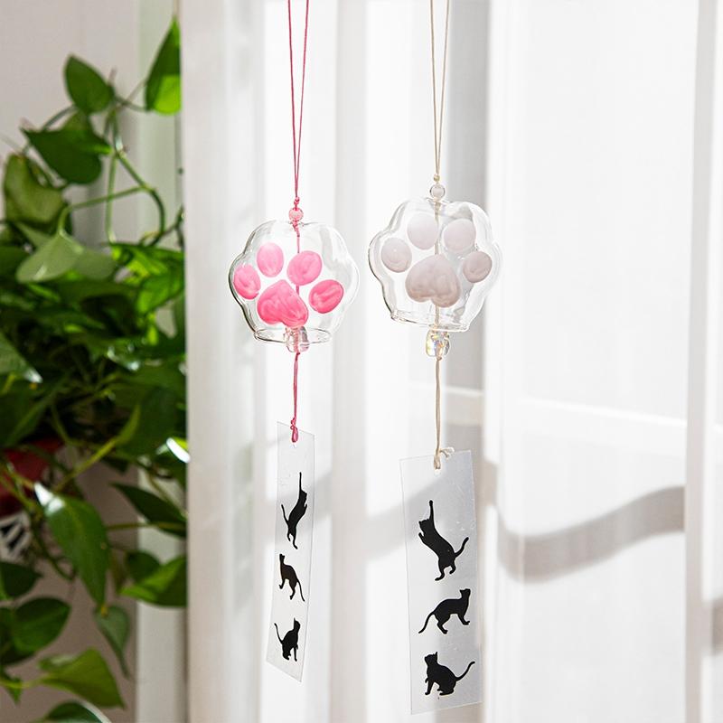 Cat Paw Wind Chimes Japanese Glass Wind Chime Home Garden Hanging Pendant Wall Hanging Decor Diy Gift for Guests Wind Bells