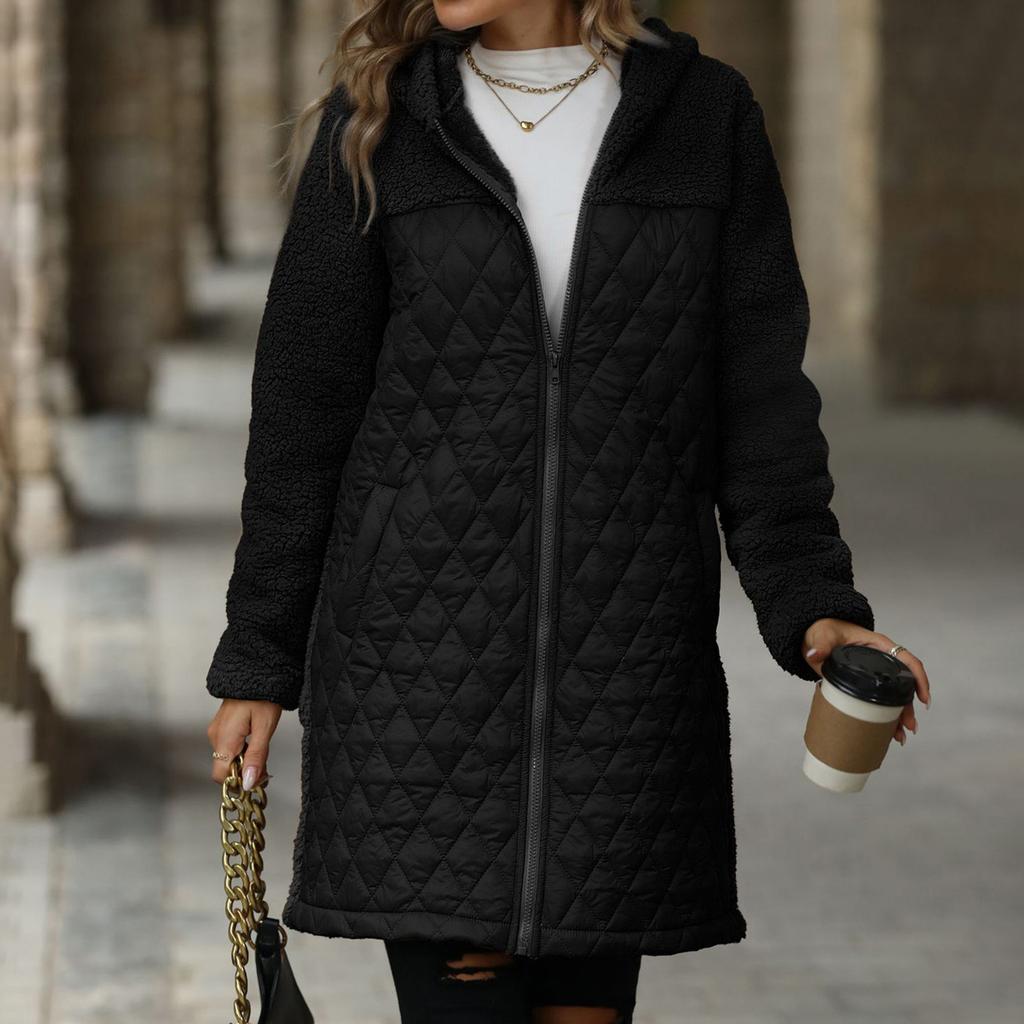Женское осенне-зимнее свободное плюшевое пальто с капюшоном на молнии
