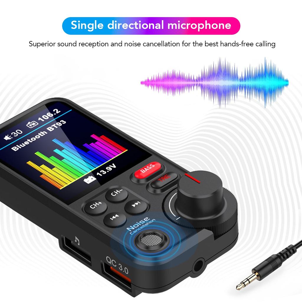 1,8-дюймовый беспроводной автомобильный Bluetooth FM-передатчик Aux поддерживает зарядку QC3.0 с высокими и низкими частотами, музыкальный плеер