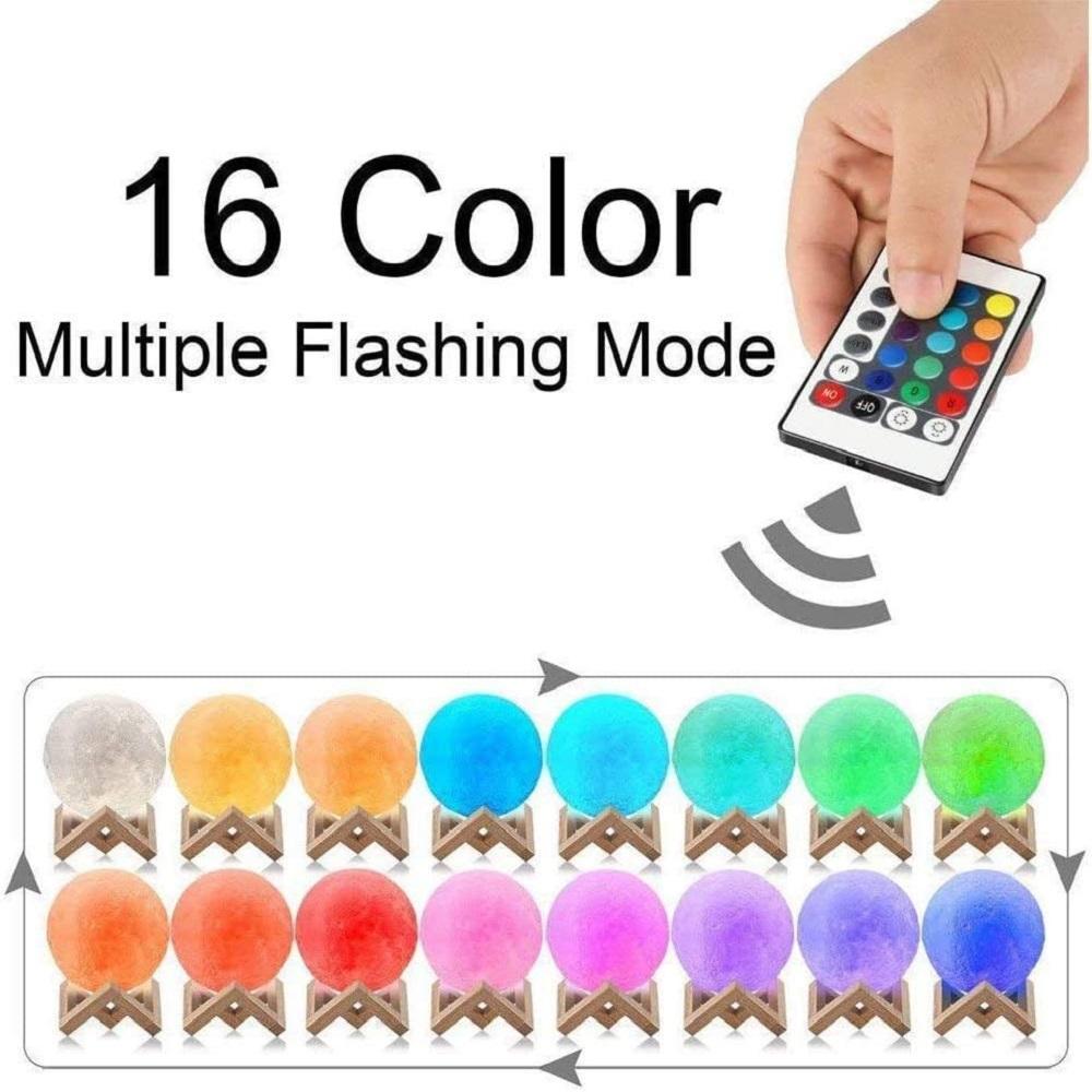 16 Colors LED 3D Moon Lamp Wodden Stand USB Charge Night Light
