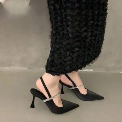 Французский ремешок сзади черные остроносые туфли на высоком каблуке весна и лето 2025 новые с юбкой туфли-лодочки сандалии женские черные