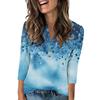 Women's Fashionable Casual 3/4 Sleeve Button Print V-Neck Pullover Top