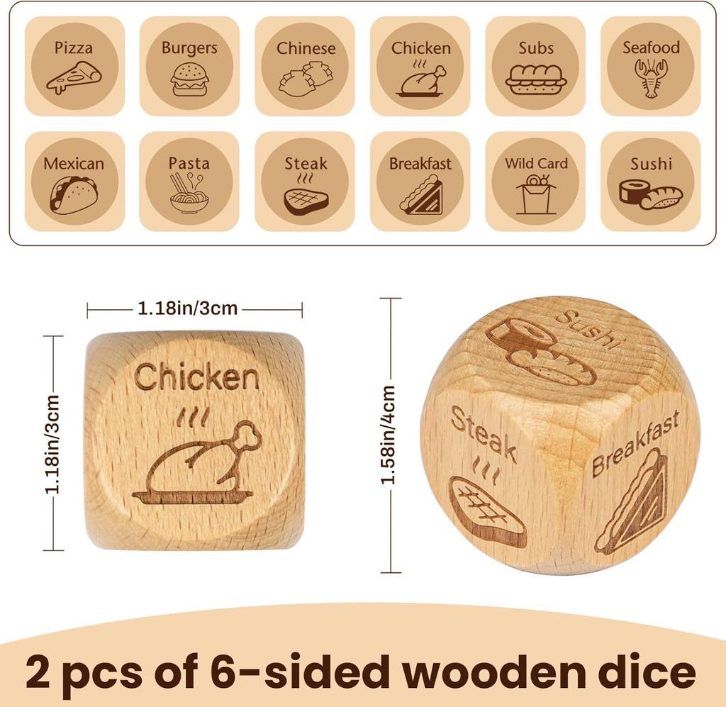 Двенадцатигранные кубики для принятия решений из буковой древесины для еды, активностей, кино и свиданий