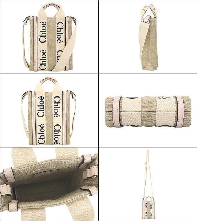 Мини-сумка-тоут Chloe Woody из льна цементно-розового цвета, женская, север/юг (CHC24AP243 I26)