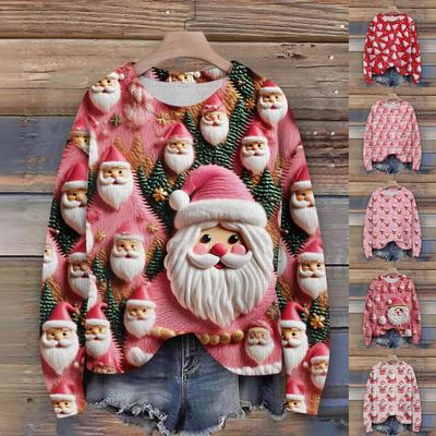 Женский рождественский свитер Милый забавный рождественский свитер Осень и зима Свитер с длинным рукавом вязаный