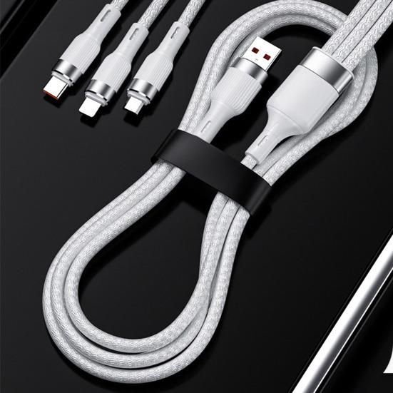 Кабель для передачи данных «3-в-1», 100 Вт, быстрая зарядка, максимальная защита аккумулятора 6 А, тип C/Micro USB/8-контактный эффективный зарядный кабель