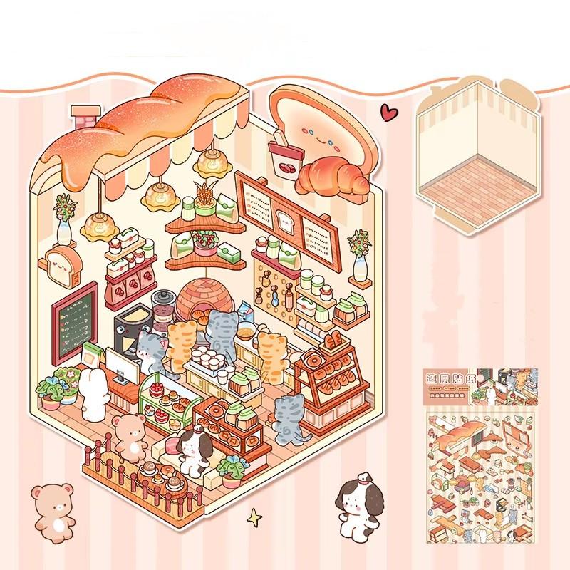 Мультфильм Еда Уличный Пейзаж Наклейка Сцена из Хижины DIY Игрушка Игра Наклейка Фестиваль Подарок На День Рождения для Детей Девочек и Детей